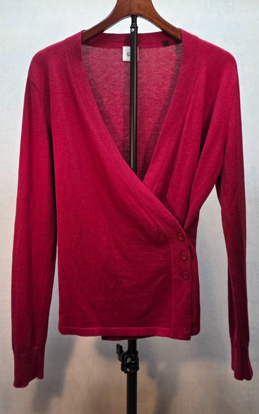 CAbi Ballet‎ Wrap Cardigan Sweater 3160 Red Angora Blend Side Button Sz Small